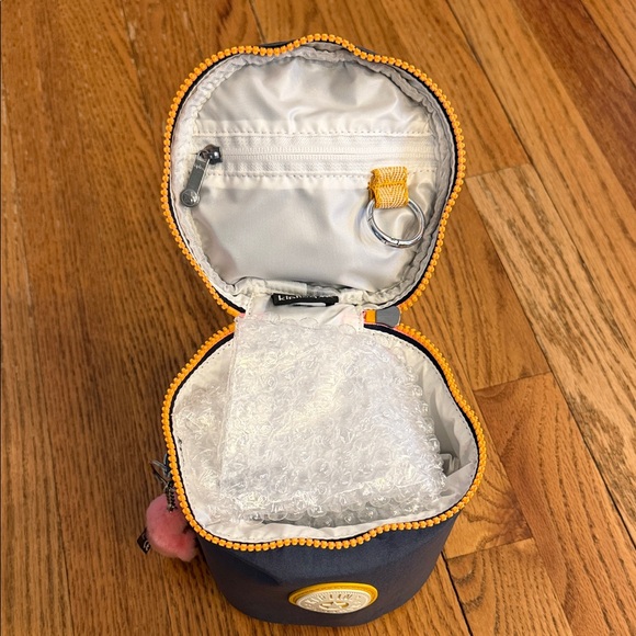 Kipling Navy Cosmetic Case with Yellow Accents and Pink Pom - Picture 6 of 7